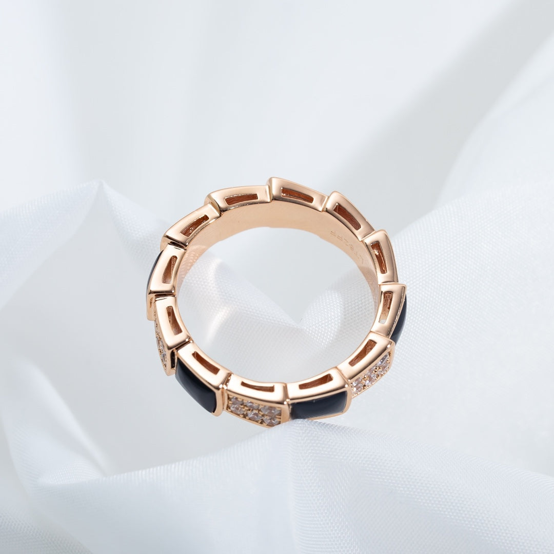 [Solara Jewelry]SERPENTI RING PINK GOLD BLACK MOP DIAMOND PAVED 4MM