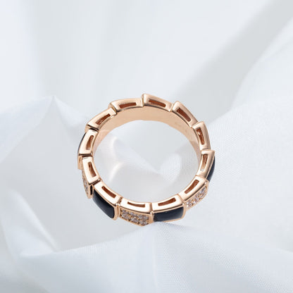 [Solara Jewelry]SERPENTI RING PINK GOLD BLACK MOP DIAMOND PAVED 4MM