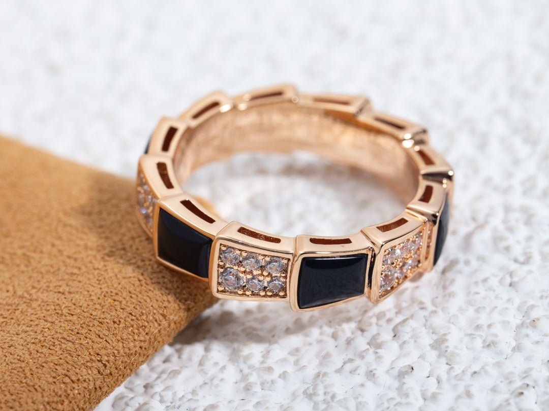 [Solara Jewelry]SERPENTI RING PINK GOLD BLACK MOP DIAMOND PAVED 4MM
