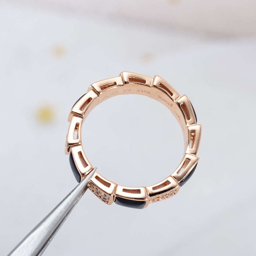 [Solara Jewelry]SERPENTI RING PINK GOLD BLACK MOP DIAMOND PAVED 4MM
