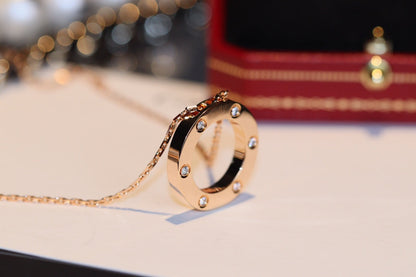 [Solara Jewelry]LOVE NECKLACE 16MM 6 DIAMONDS PINK GOLD