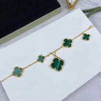 [Solara Jewelry]MAGIC CLOVER MALACHITE GOLD BRACELET 5 MOTIFS