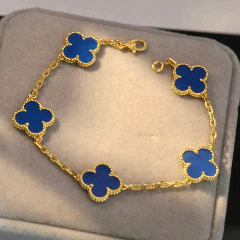 [Solara Jewelry]CLOVER 5 MOTIFS BLUE AGATE BRACELET
