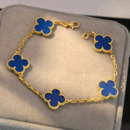 [Solara Jewelry]CLOVER 5 MOTIFS BLUE AGATE BRACELET