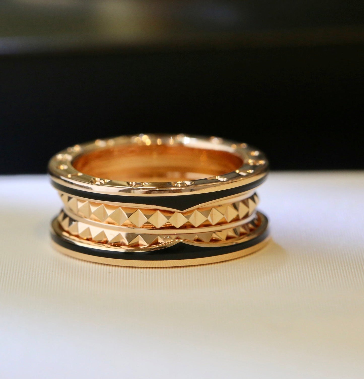 [Solara Jewelry]ZERO 1 PINK GOLD BLACK CERAMIC RING