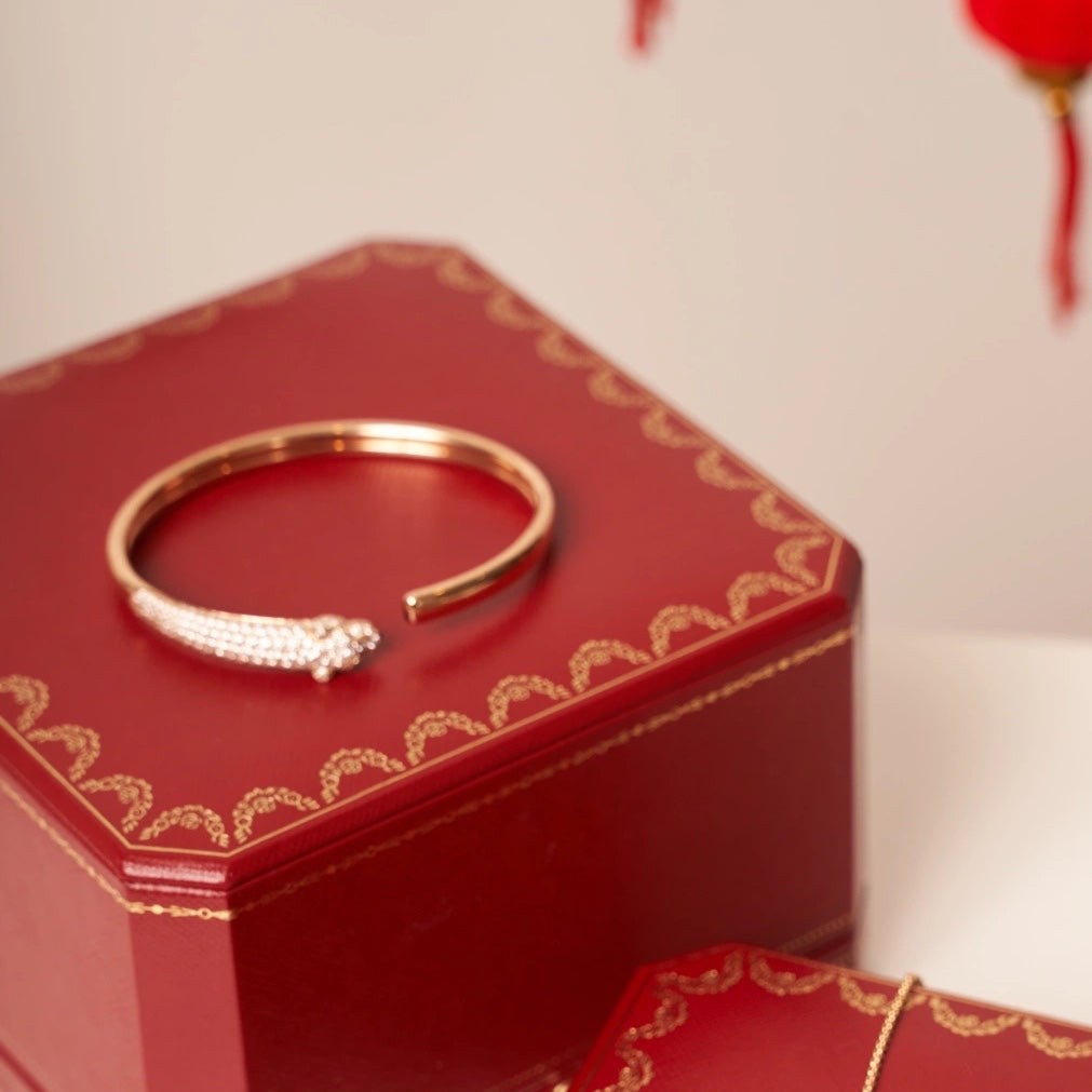 [Solara Jewelry]PANTHERE ROSE GOLD DIAMOND OPEN BRACELET