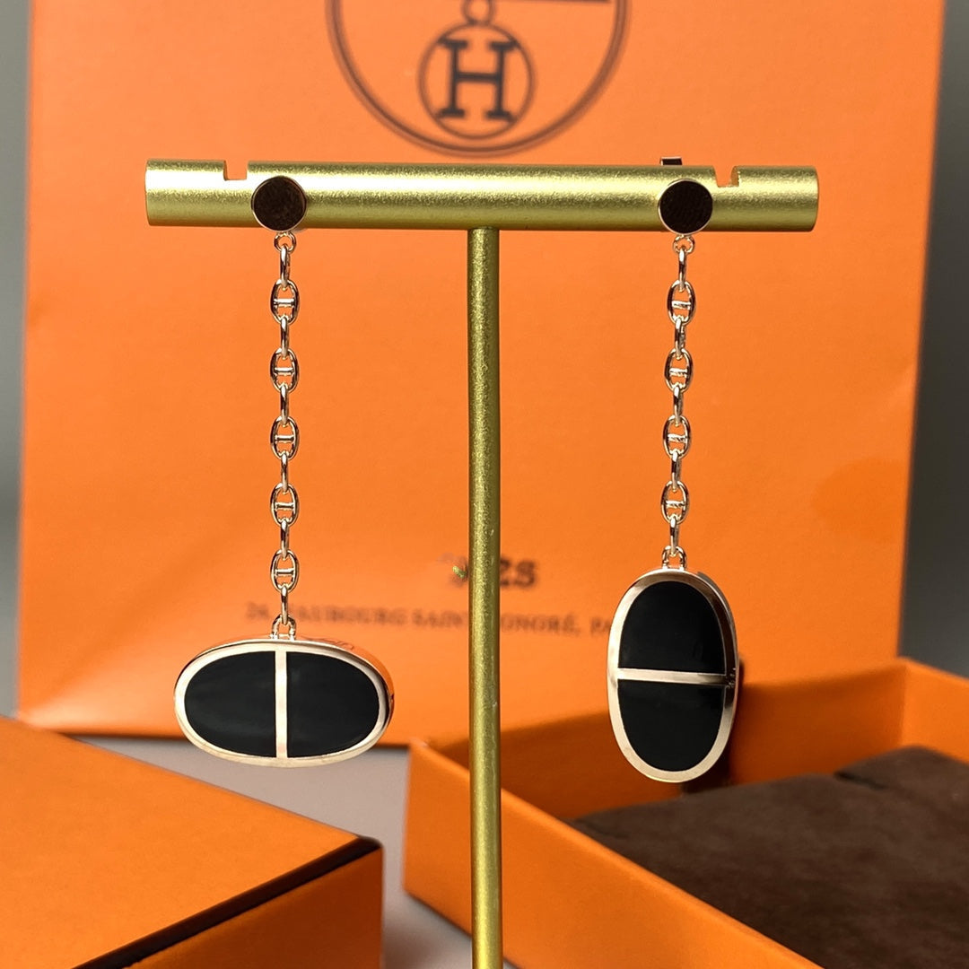 [Solara Jewelry]CHAINE VERSO BLACK CERAMIC EARRINGS