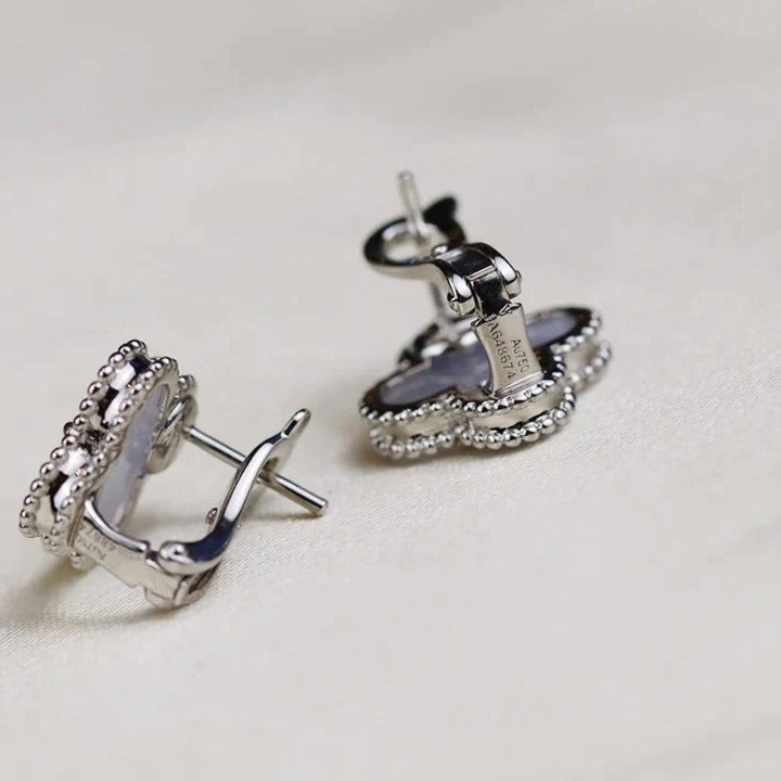 [Solara Jewelry]CLOVER MEDIUM 1 MOTIFS  WHITE MOP EARRINGS SILVER