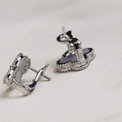 [Solara Jewelry]CLOVER MEDIUM 1 MOTIFS  WHITE MOP EARRINGS SILVER