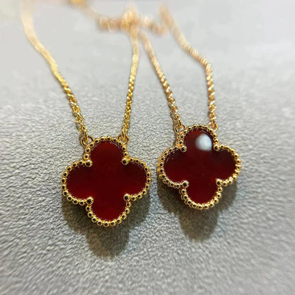 [Solara Jewelry]CLOVER 15MM CARNELIAN SINGLE FLOWER NECKLACE