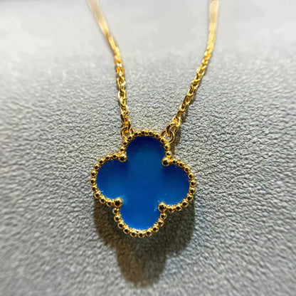 [Solara Jewelry]CLOVER 15MM BLUE AGATE NECKLACE