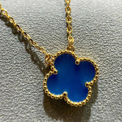 [Solara Jewelry]CLOVER 15MM BLUE AGATE NECKLACE