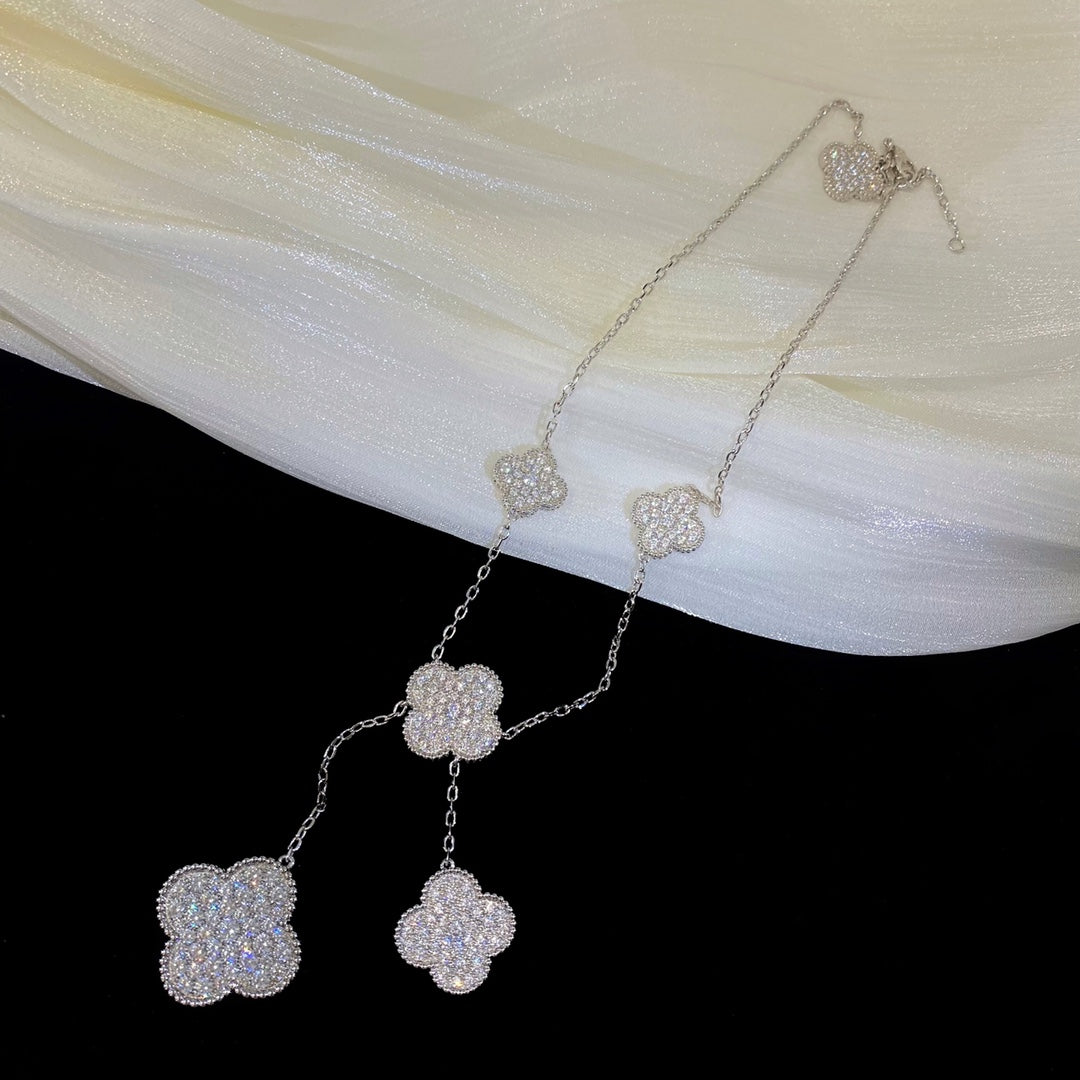 [Solara Jewelry]CLOVER 5 MOTIFS SILVER DIAMONDS NECKLACE