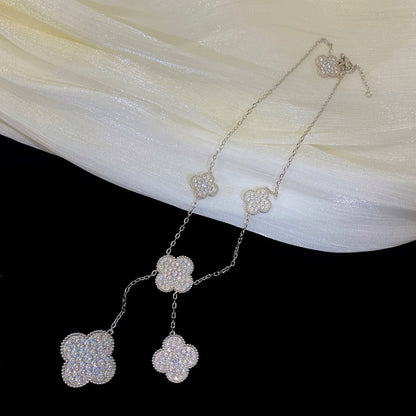 [Solara Jewelry]CLOVER 5 MOTIFS SILVER DIAMONDS NECKLACE