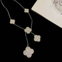 [Solara Jewelry]CLOVER 5 MOTIFS SILVER DIAMONDS NECKLACE