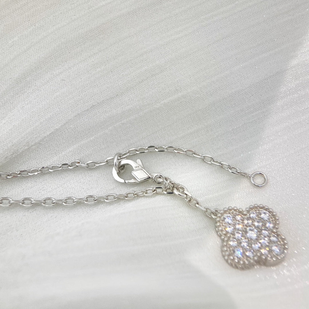 [Solara Jewelry]CLOVER 5 MOTIFS SILVER DIAMONDS NECKLACE
