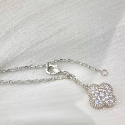 [Solara Jewelry]CLOVER 5 MOTIFS SILVER DIAMONDS NECKLACE
