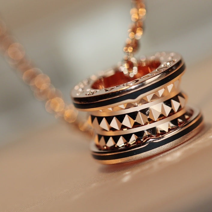[Solara Jewelry]ZERO 1 ROCK PEDANT PINK GOLD BLACK NECKLACE
