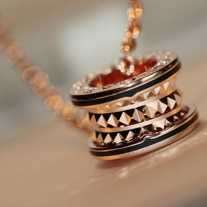 [Solara Jewelry]ZERO 1 ROCK PEDANT PINK GOLD BLACK NECKLACE