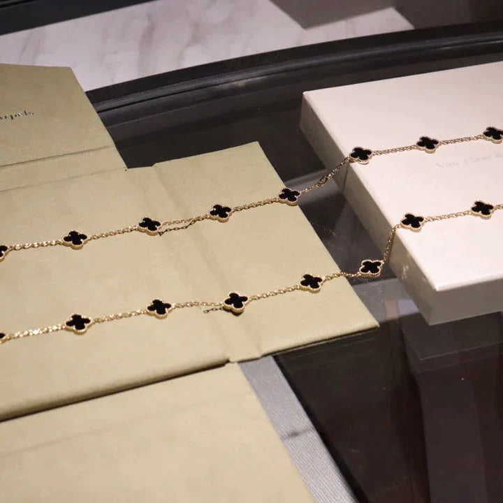 [Solara Jewelry]CLOVER 20 MOTIFS ONYX NECKLACE