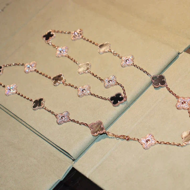[Solara Jewelry]CLOVER 20 MOTIFS DARK MOP DIAMOND  NECKLACE