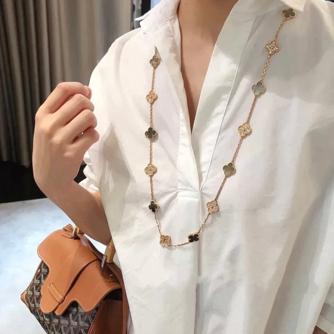 [Solara Jewelry]CLOVER 20 MOTIFS DARK MOP DIAMOND  NECKLACE