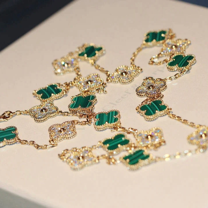 [Solara Jewelry]CLOVER 20 MOTIFS MALACHITE DIAMOND NECKLACE