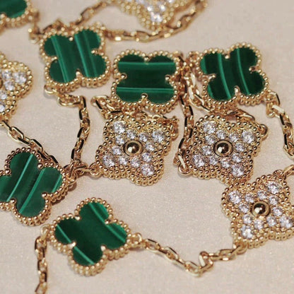 [Solara Jewelry]CLOVER 20 MOTIFS MALACHITE DIAMOND NECKLACE