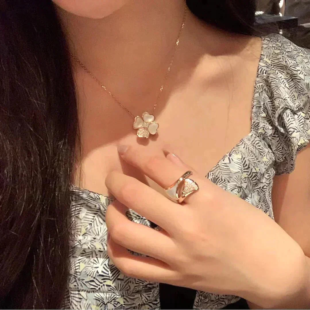 [Solara Jewelry]CLOVER MOP DIAMOND ROSE GOLD NECKLACE