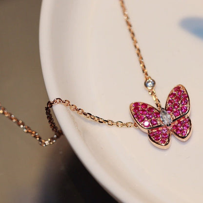 [Solara Jewelry]BUTTERFLY RED DIAMOND ROSE GOLD NECKLACE