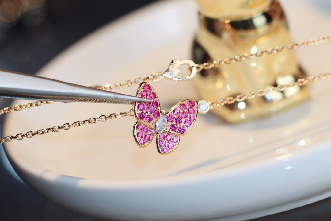 [Solara Jewelry]BUTTERFLY RED DIAMOND ROSE GOLD NECKLACE