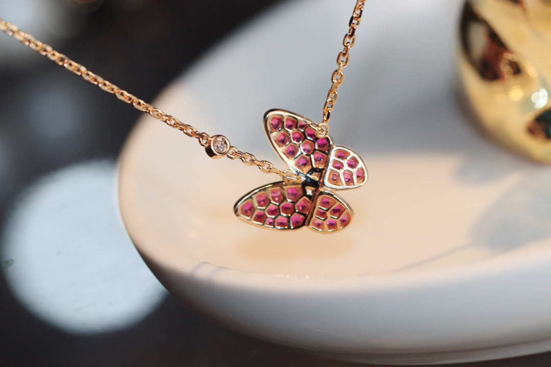 [Solara Jewelry]BUTTERFLY RED DIAMOND ROSE GOLD NECKLACE