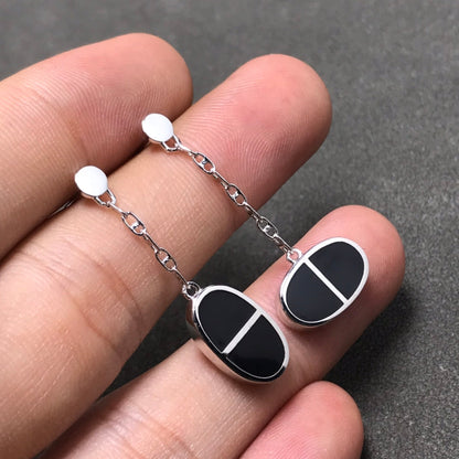 [Solara Jewelry]CHAINE VERSO BLACK CERAMIC SILVER EARRINGS