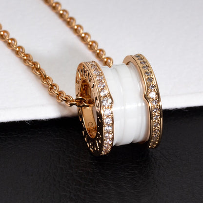 [Solara Jewelry]ZERO 1 WHITE CERAMIC PINK GOLD DIAMOND NECKLACE