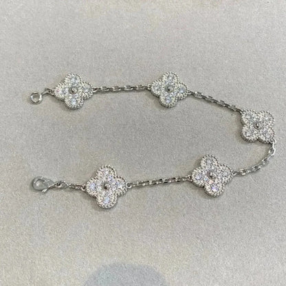 [Solara Jewelry]CLOVER 5 MOTIFS  DIAMOND BRACELET SILVER