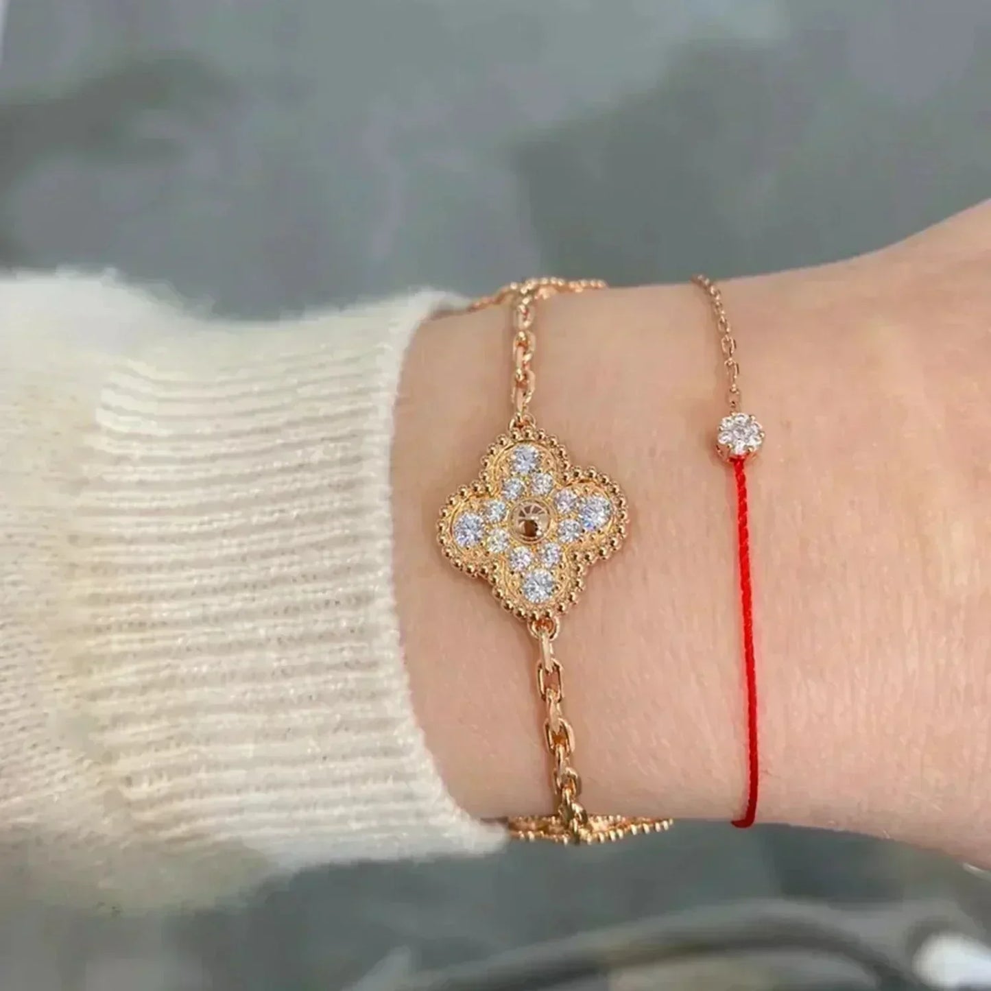 [Solara Jewelry]CLOVER 5 MOTIFS  FULL DIAMOND BRACELET