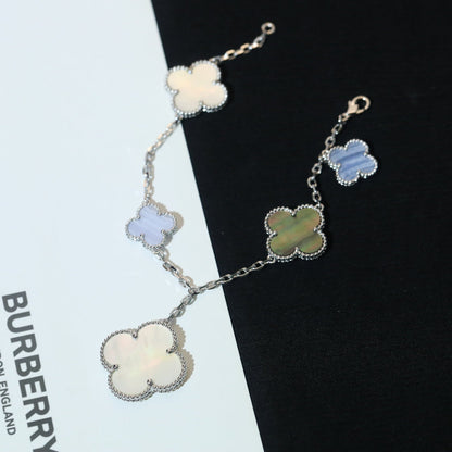 [Solara Jewelry]CLOVER BRACELET 5 MOTIFS MOP CHALCEDONY SILVER