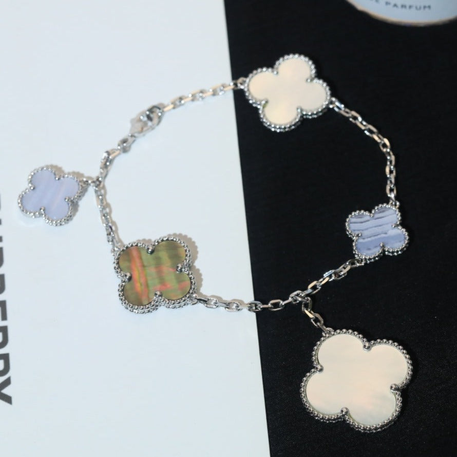 [Solara Jewelry]CLOVER BRACELET 5 MOTIFS MOP CHALCEDONY SILVER