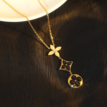 [Solara Jewelry]STAR AND SUN ONYX PINK GOLD NECKLACE