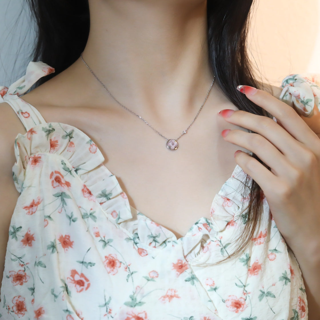 [Solara Jewelry]SUN PEDANT PINK GOLD 1 DIAMOND NECKLACE