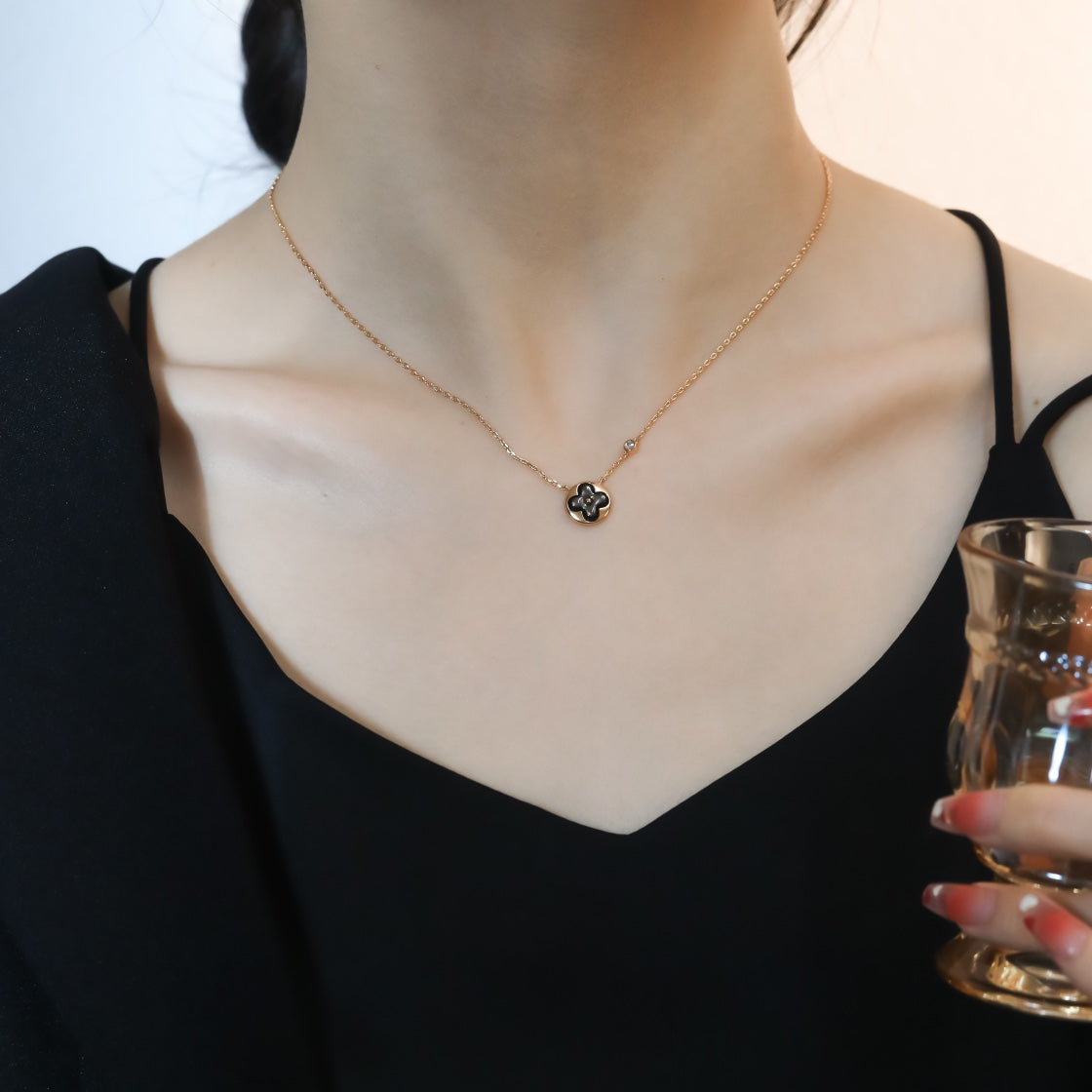 [Solara Jewelry]SUN PEDANT PINK GOLD 1 DIAMOND NECKLACE