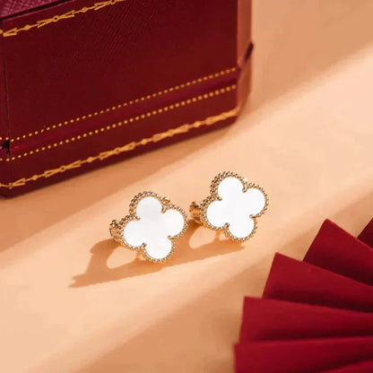 [Solara Jewelry]CLOVER MEDIUM 1 MOTIFS  WHITE MOP STUD EARRINGS