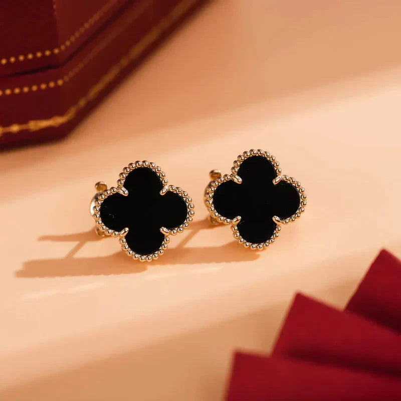 [Solara Jewelry]CLOVER MEDIUM 1 MOTIFS  ONYX STUD EARRINGS