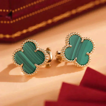 [Solara Jewelry]CLOVER MEDIUM 1 MOTIFS MALACHITE  EARRINGS