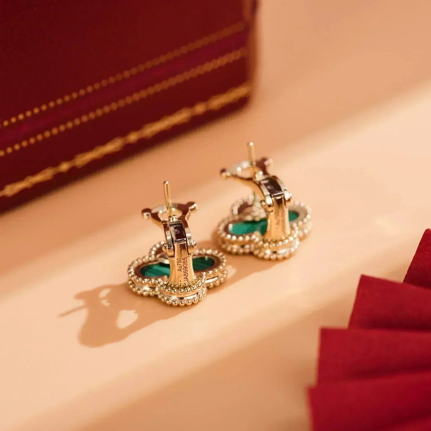 [Solara Jewelry]CLOVER MEDIUM 1 MOTIFS MALACHITE  EARRINGS