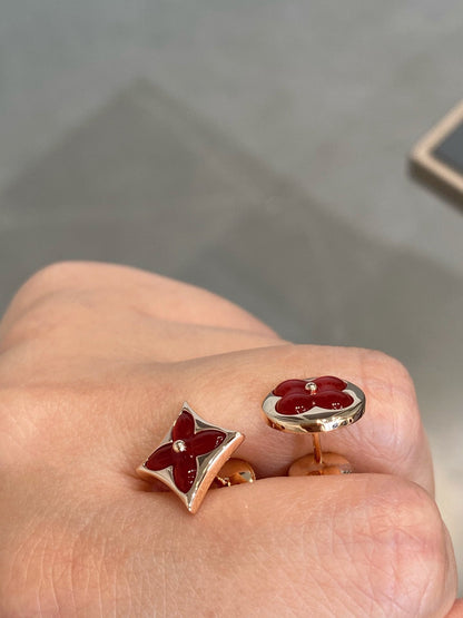 [Solara Jewelry]STAR AND SUN PINK GOLD CARNELIAN STUD EARRINGS
