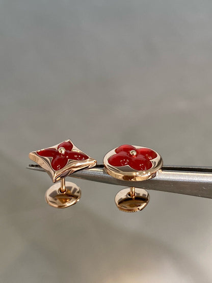 [Solara Jewelry]STAR AND SUN PINK GOLD CARNELIAN STUD EARRINGS