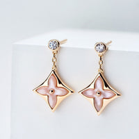 [Solara Jewelry]DOUBLE STAR PINK GOLD MOP DROP EARRINGS