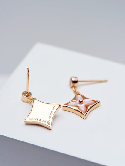 [Solara Jewelry]DOUBLE STAR PINK GOLD MOP DROP EARRINGS