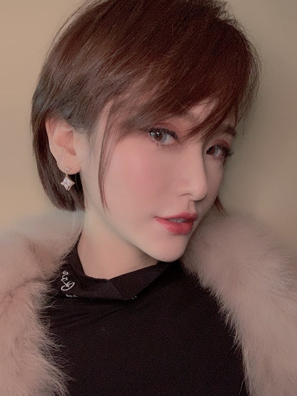 [Solara Jewelry]DOUBLE STAR PINK GOLD MOP DROP EARRINGS
